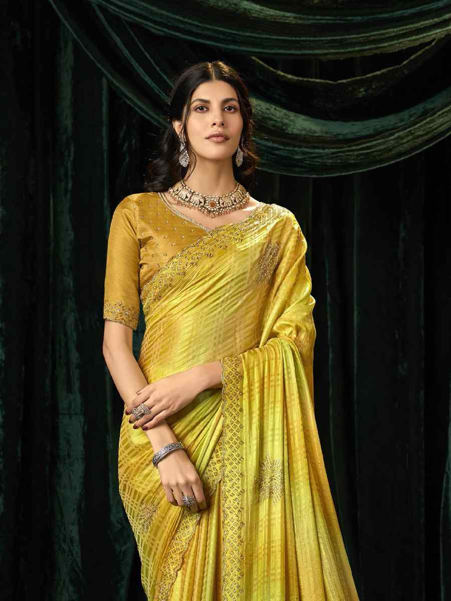 Multi Satin Silk Embroidery Traditional Bridal Reception Festival Wedding Fancy Heavy Border Sarees