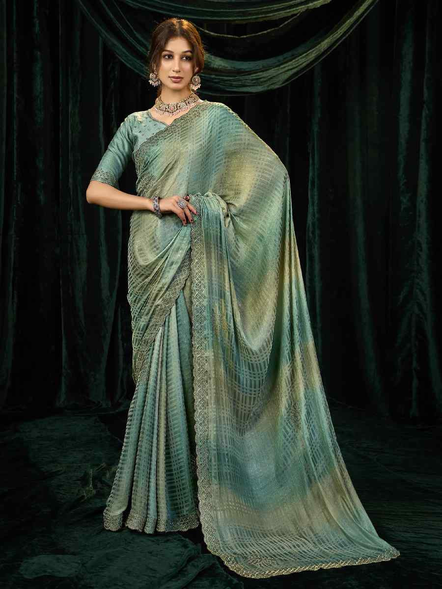 Multi Satin Silk Embroidery Traditional Bridal Reception Festival Wedding Fancy Heavy Border Sarees