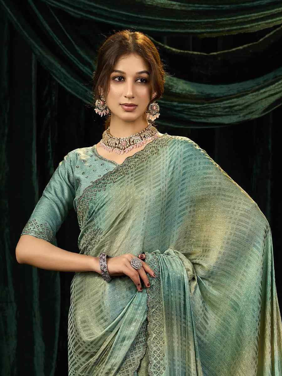 Multi Satin Silk Embroidery Traditional Bridal Reception Festival Wedding Fancy Heavy Border Sarees