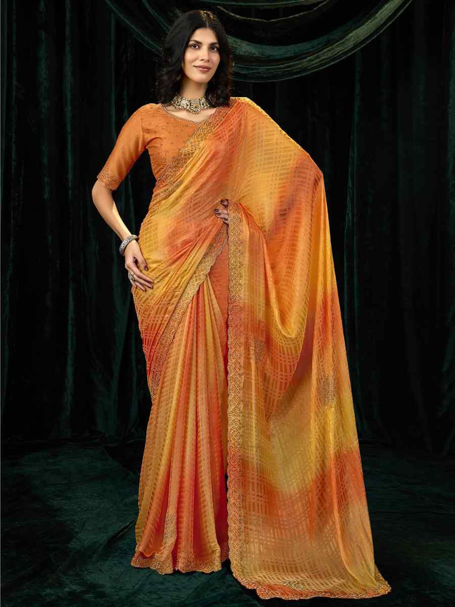 Multi Satin Silk Embroidery Traditional Bridal Reception Festival Wedding Fancy Heavy Border Sarees