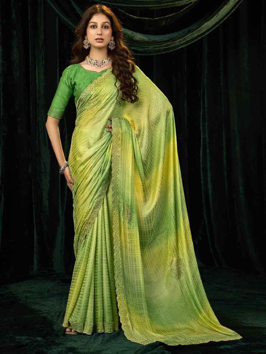 Multi Satin Silk Embroidery Traditional Bridal Reception Festival Wedding Fancy Heavy Border Sarees