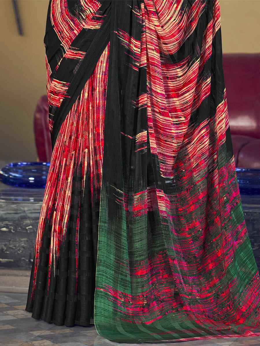 Multi Satin Silk Printed Casual Festival Contemporary Saree