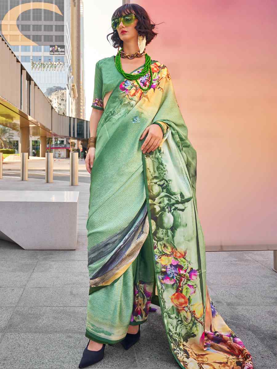 Multi Satin Silk Printed Casual Festival Contemporary Saree