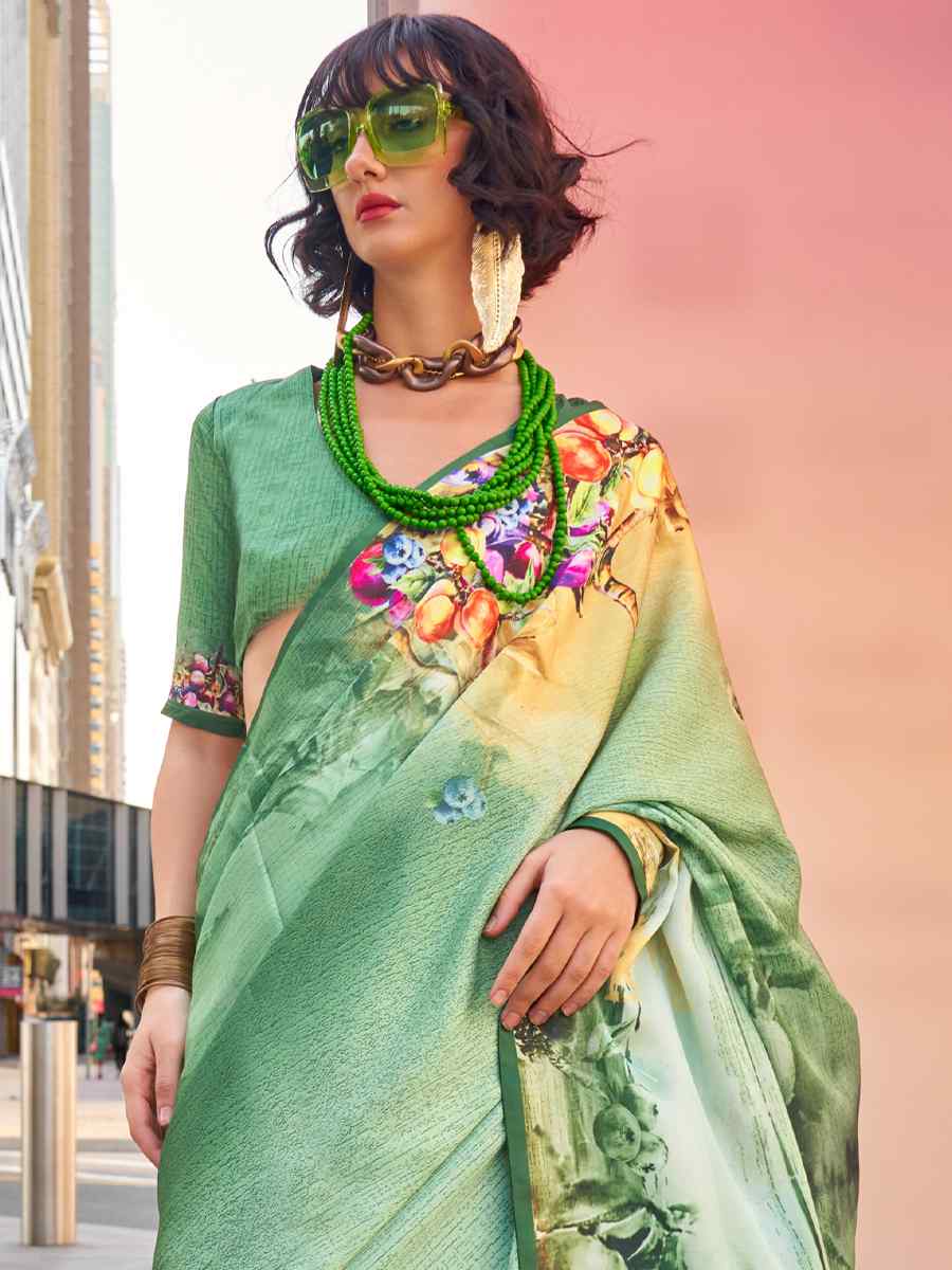 Multi Satin Silk Printed Casual Festival Contemporary Saree