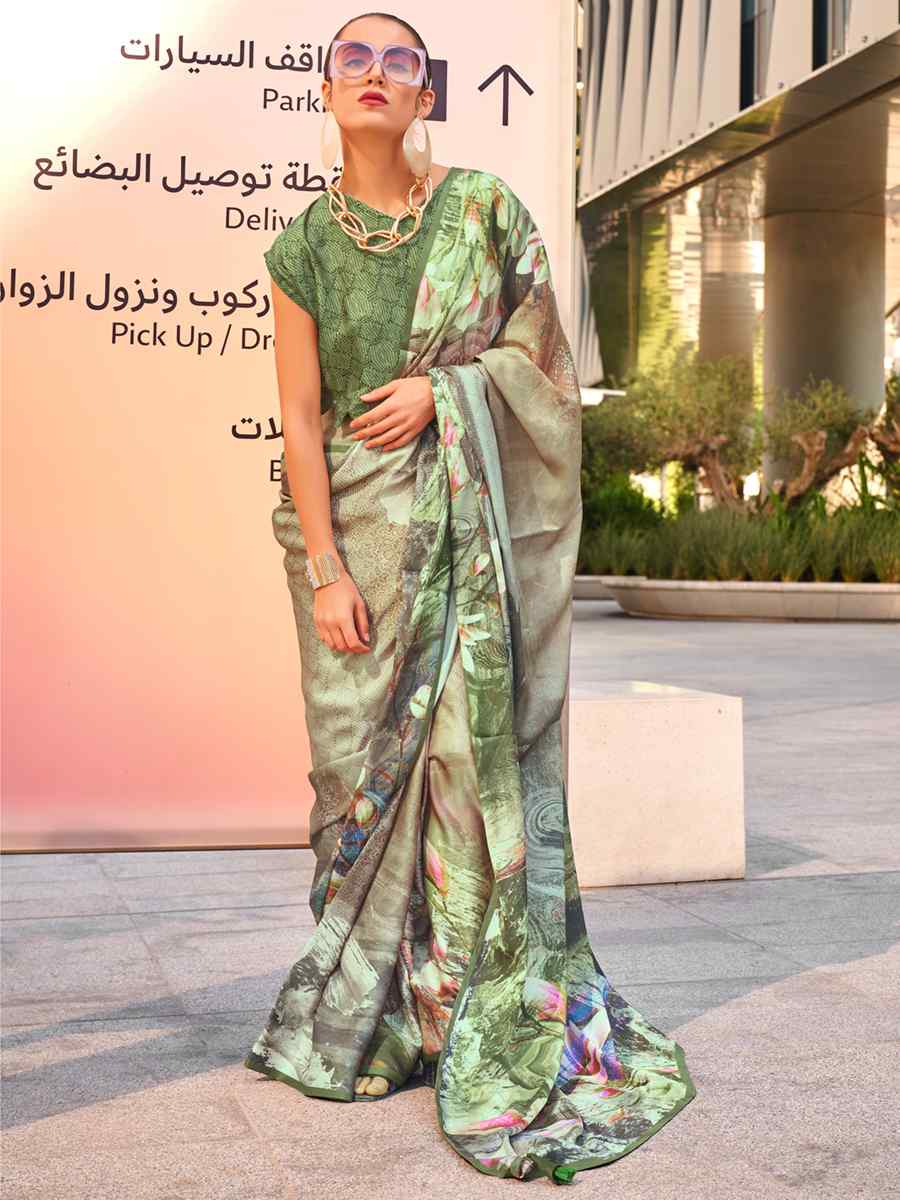 Multi Satin Silk Printed Casual Festival Contemporary Saree