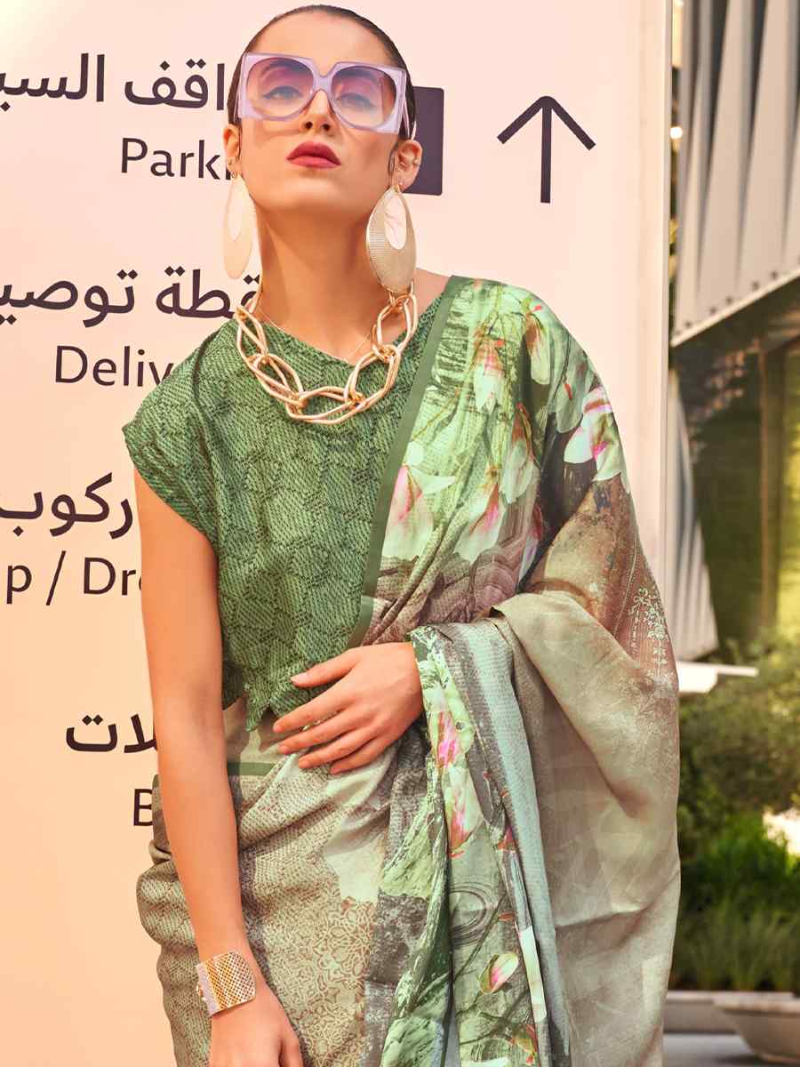 Multi Satin Silk Printed Casual Festival Contemporary Saree