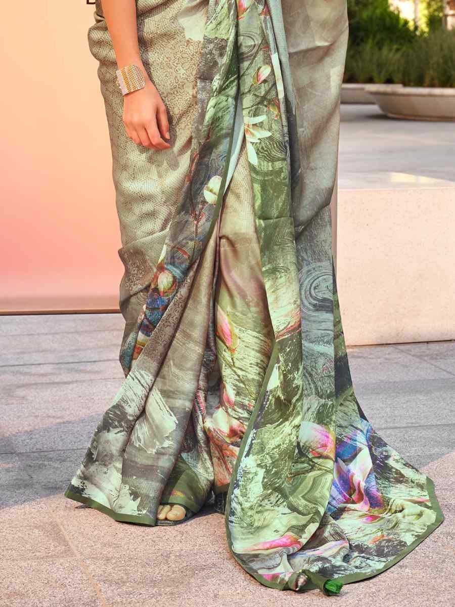Multi Satin Silk Printed Casual Festival Contemporary Saree