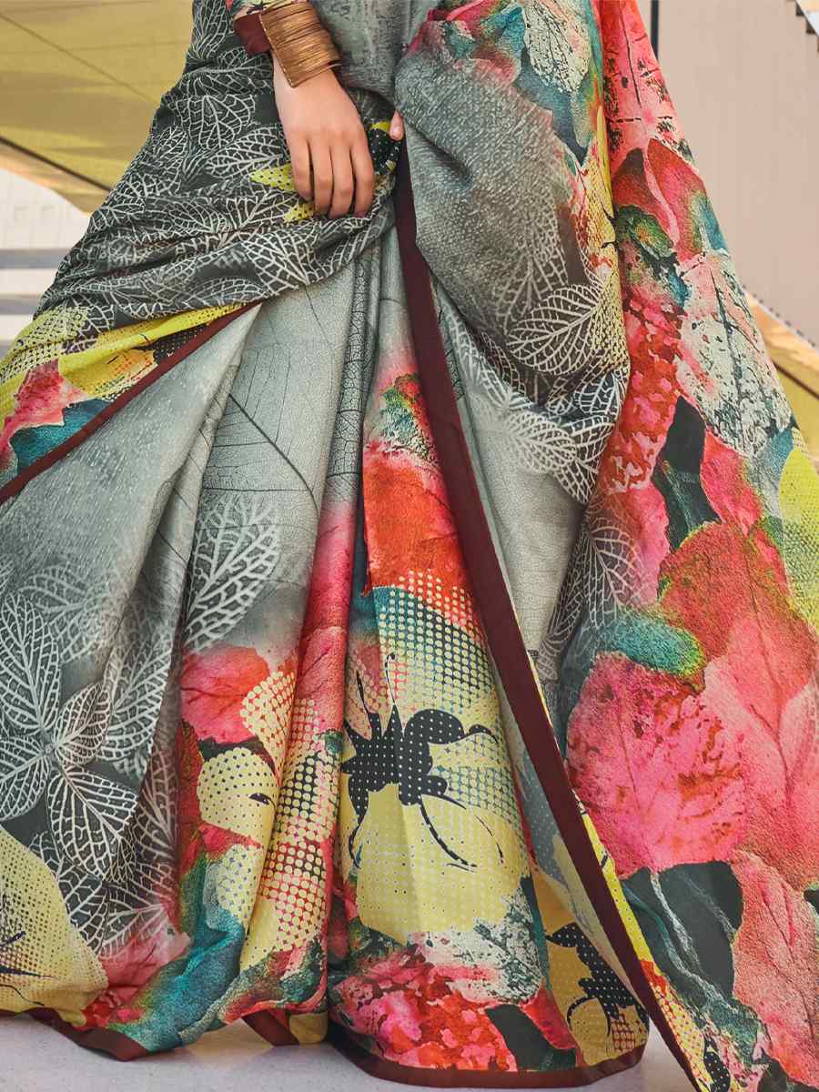 Multi Satin Silk Printed Casual Festival Contemporary Saree