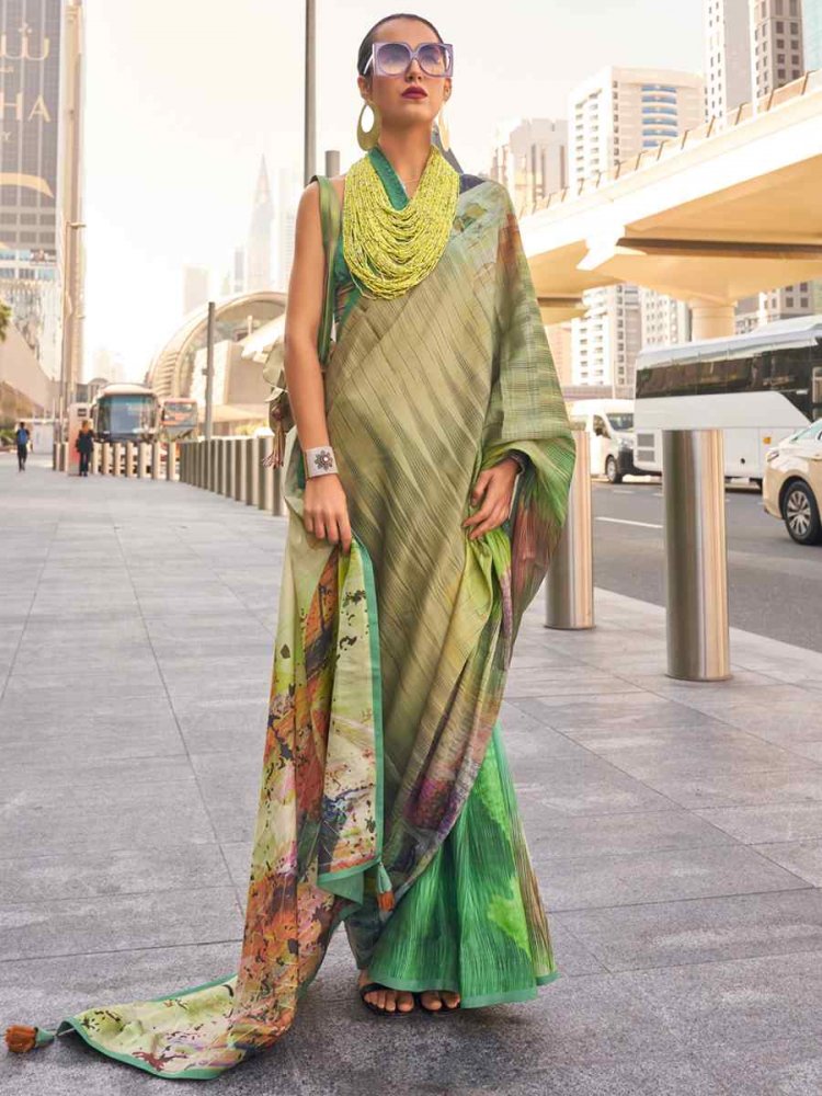 Multi Satin Silk Printed Casual Festival Contemporary Saree