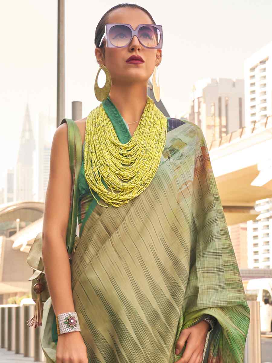 Multi Satin Silk Printed Casual Festival Contemporary Saree