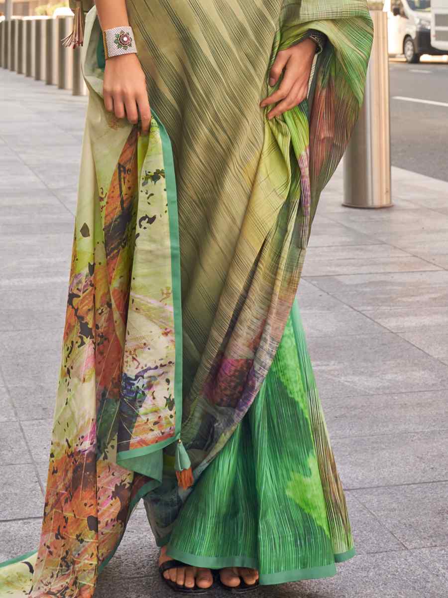 Multi Satin Silk Printed Casual Festival Contemporary Saree