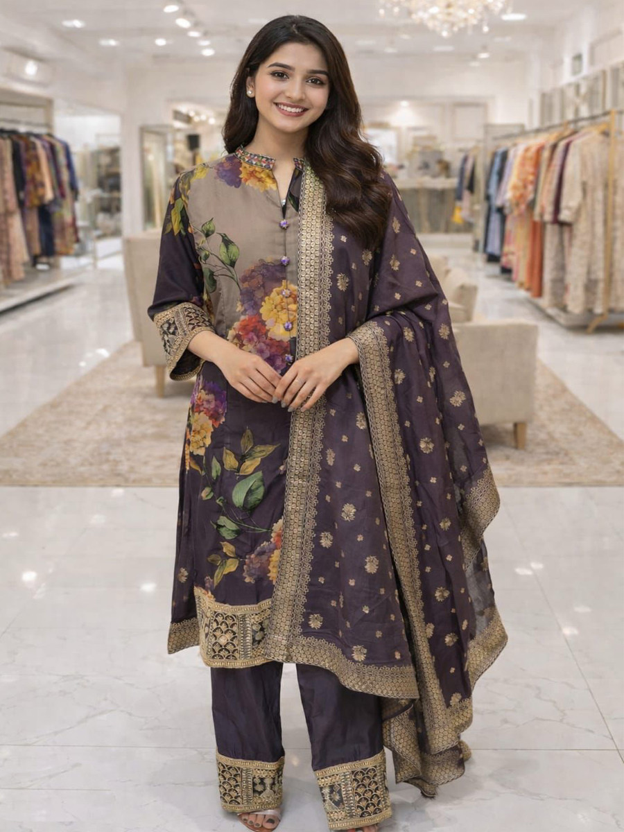 Multi Silk Blend Embroidery Party Wedding Festival Casual Printed Ready Palazzo Pant Salwar Kameez