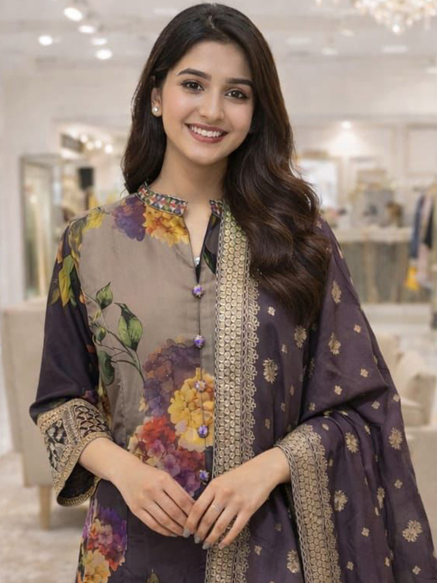 Multi Silk Blend Embroidery Party Wedding Festival Casual Printed Ready Palazzo Pant Salwar Kameez