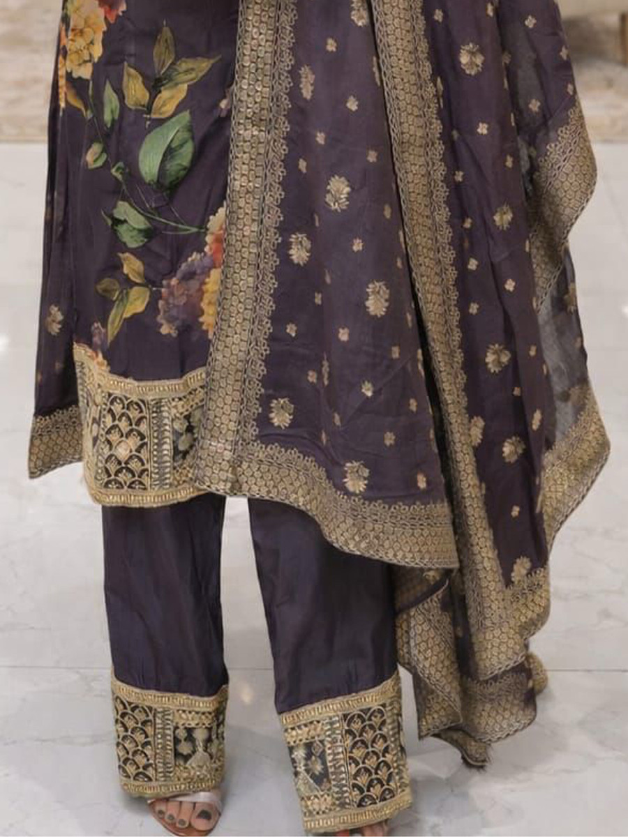 Multi Silk Blend Embroidery Party Wedding Festival Casual Printed Ready Palazzo Pant Salwar Kameez