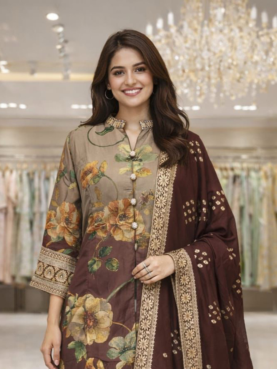 Multi Silk Blend Embroidery Party Wedding Festival Casual Printed Ready Palazzo Pant Salwar Kameez