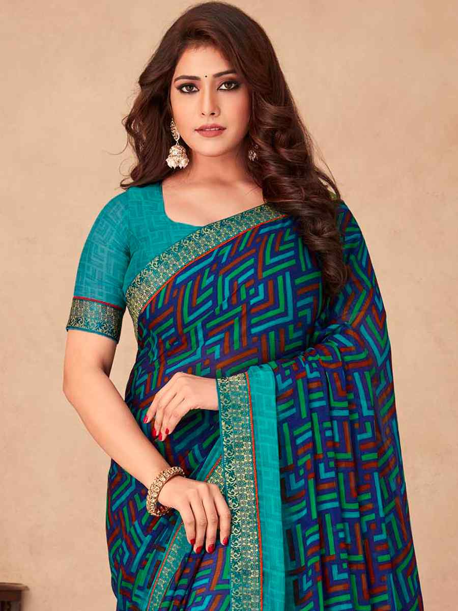 Multi Silk Chiffon Printed Party Festival Contemporary Saree