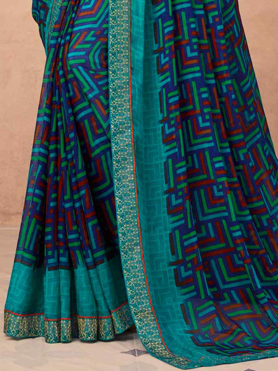 Multi Silk Chiffon Printed Party Festival Contemporary Saree