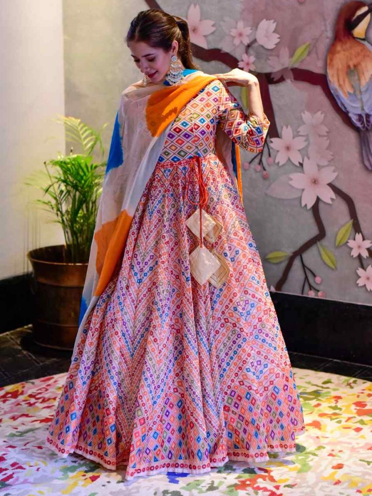 Multi Silk Cotton Printed Designer Festival Casual Anarkali Salwar Kameez