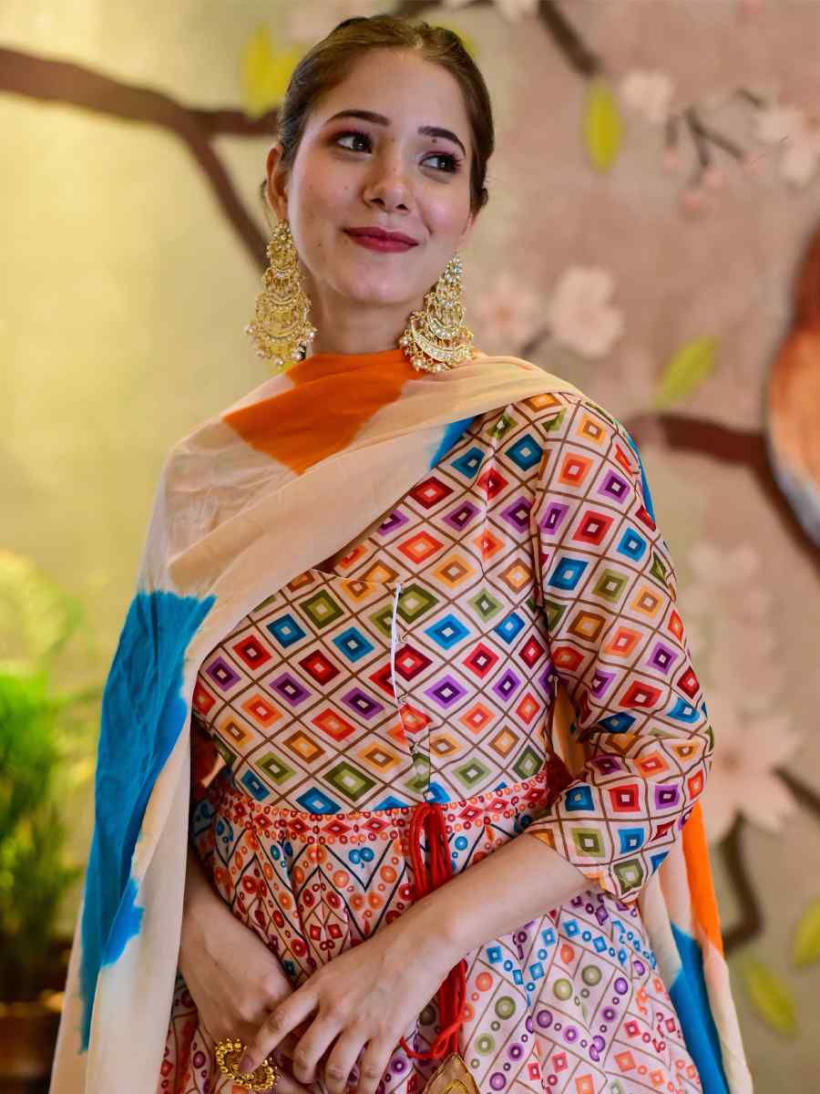 Multi Silk Cotton Printed Designer Festival Casual Anarkali Salwar Kameez