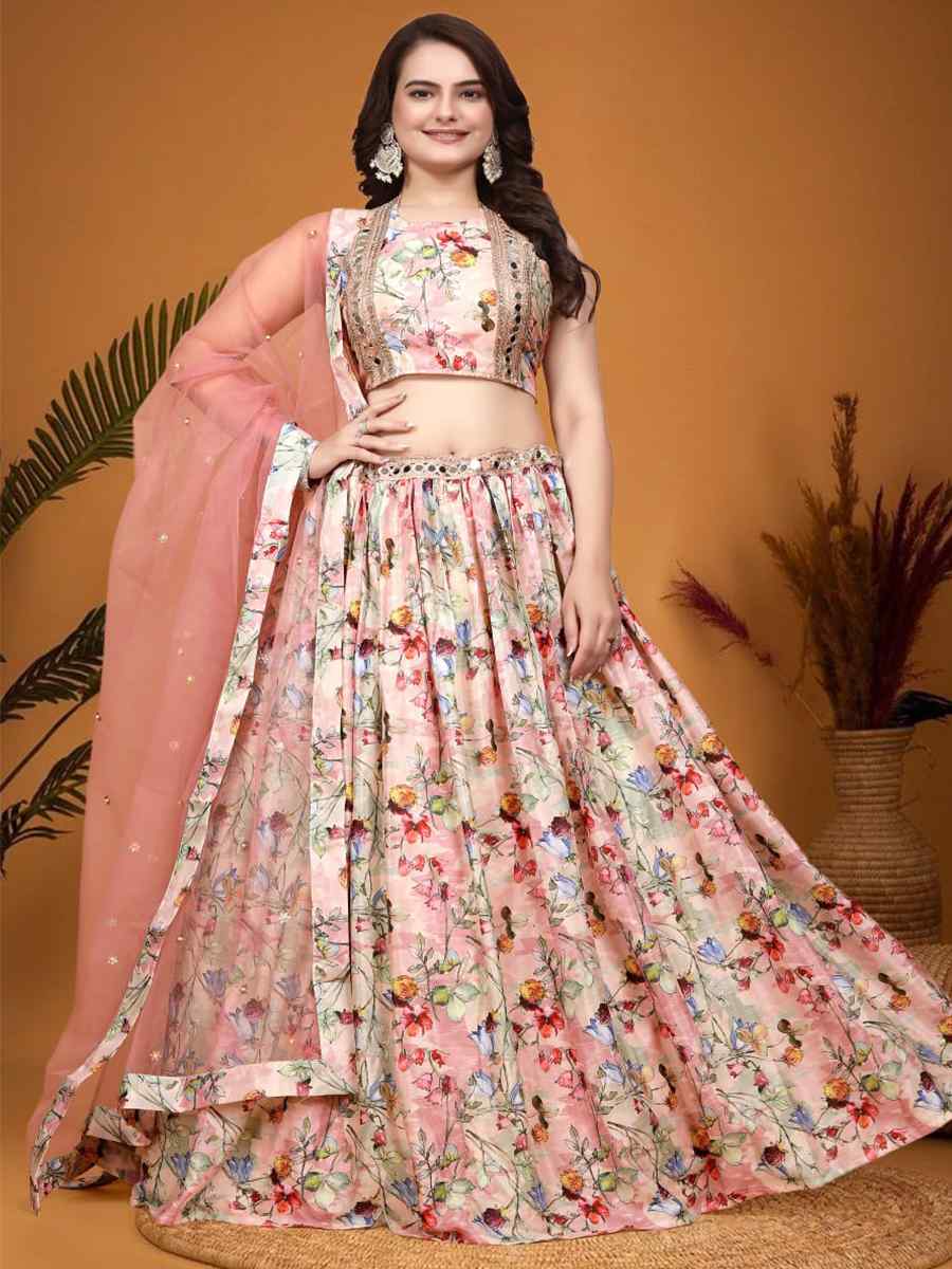 Multi Silk Creap Embroidered Festival Wedding Circular Lehenga Choli