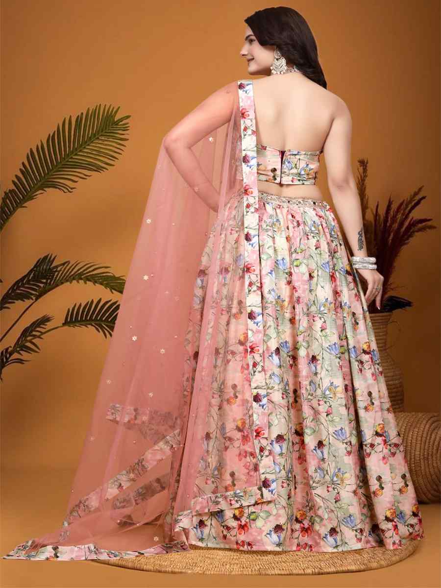 Multi Silk Creap Embroidered Festival Wedding Circular Lehenga Choli