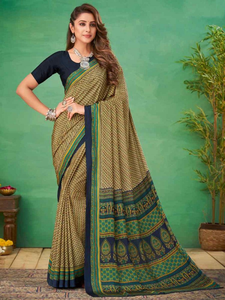 Multi Silk Crepe Printed Casual Festival Contemporary Saree