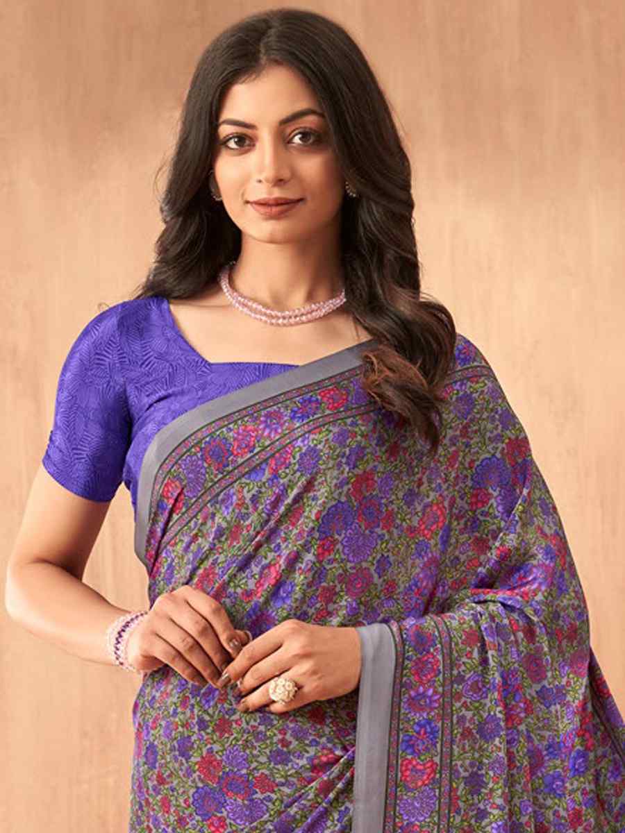 Multi Silk Crepe Printed Festival Casual Contemporary Saree