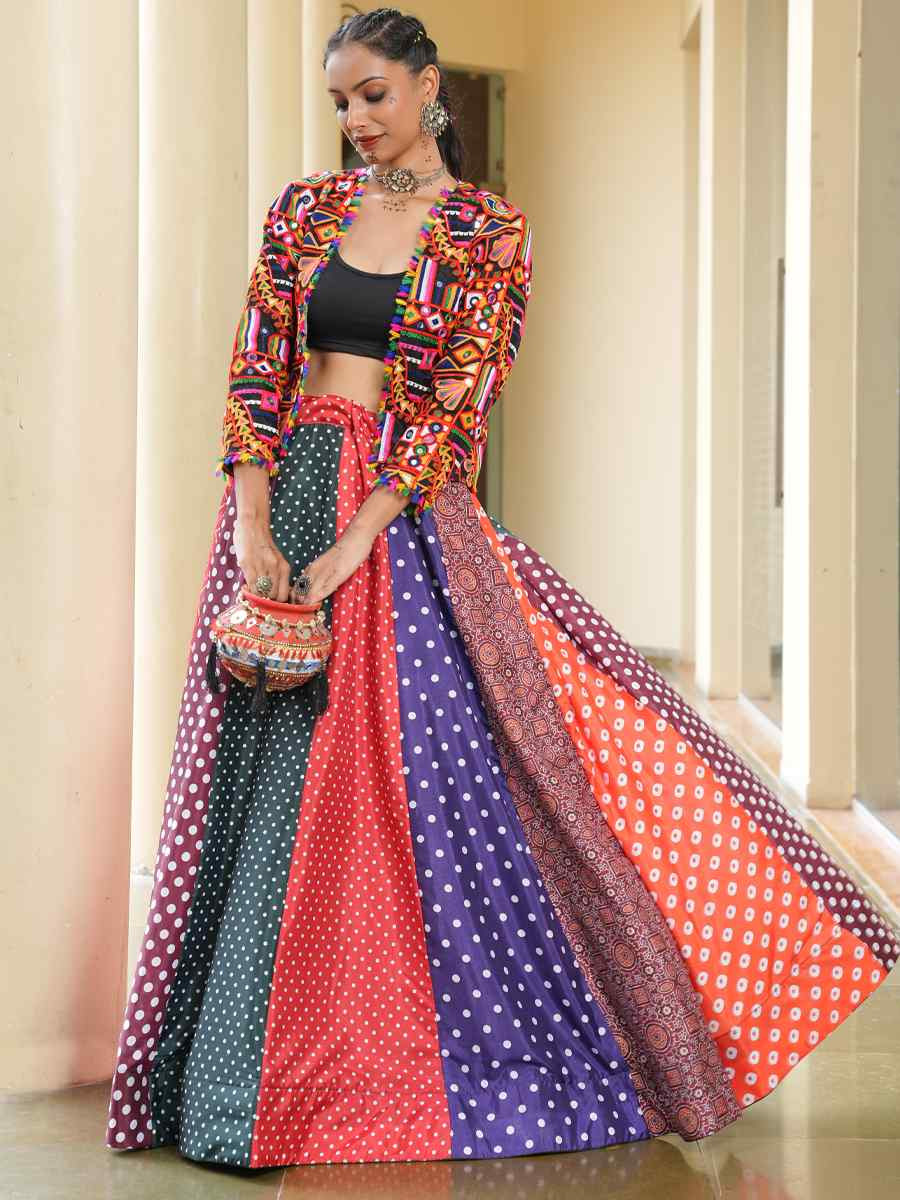 Multi Silk Crepe Printed Festival Traditional Lehenga Choli Kurti Lehenga Choli