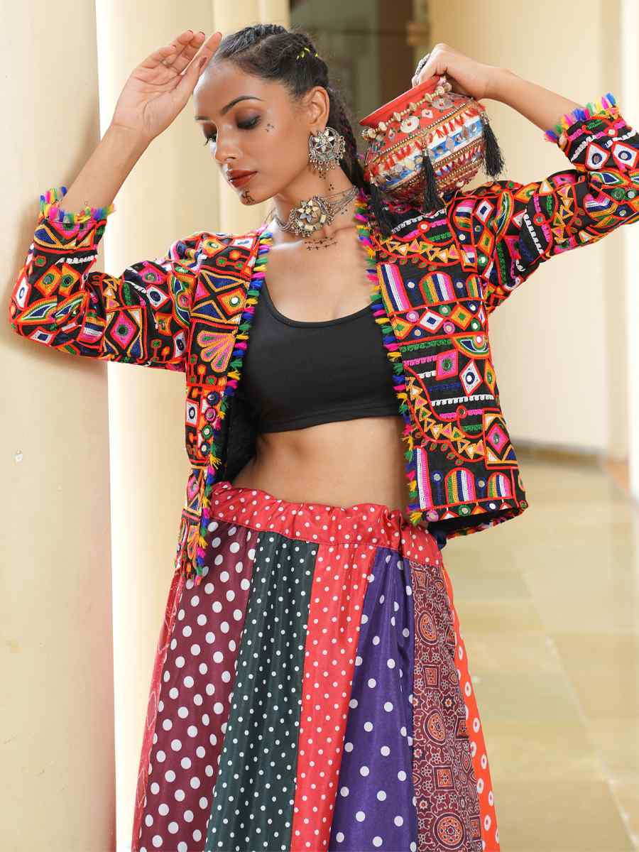Multi Silk Crepe Printed Festival Traditional Lehenga Choli Kurti Lehenga Choli