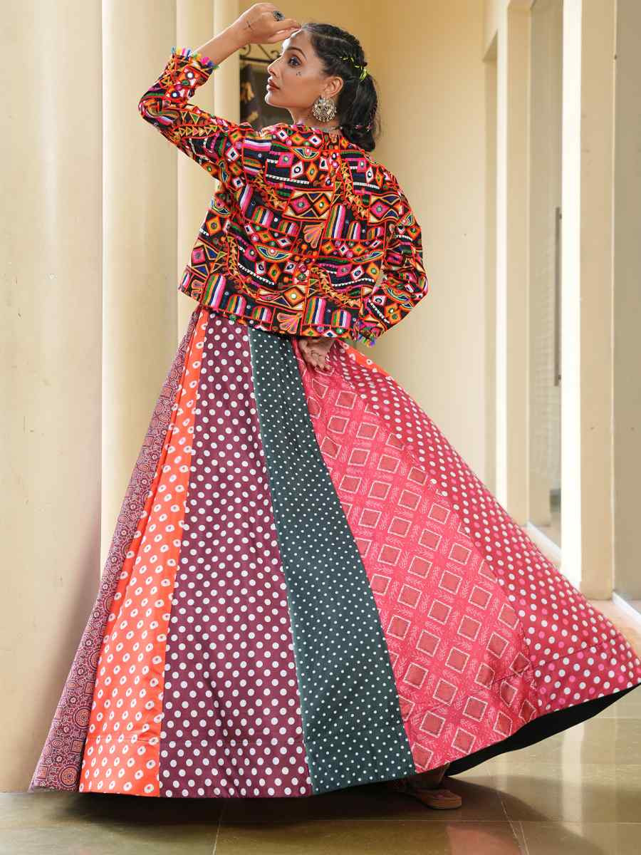 Multi Silk Crepe Printed Festival Traditional Lehenga Choli Kurti Lehenga Choli
