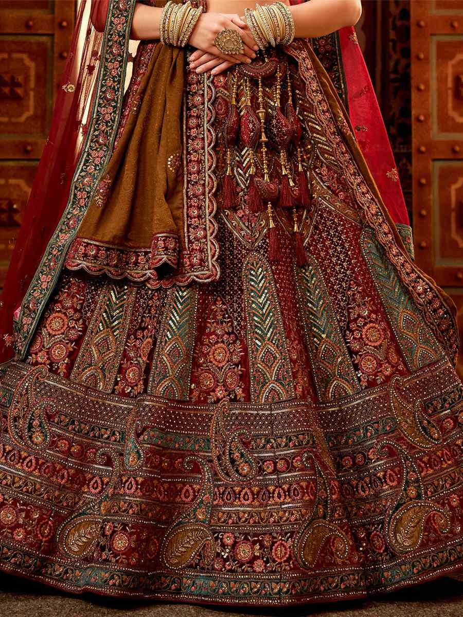 Multi Silk Embroidered Bridal Reception Heavy Border Lehenga Choli