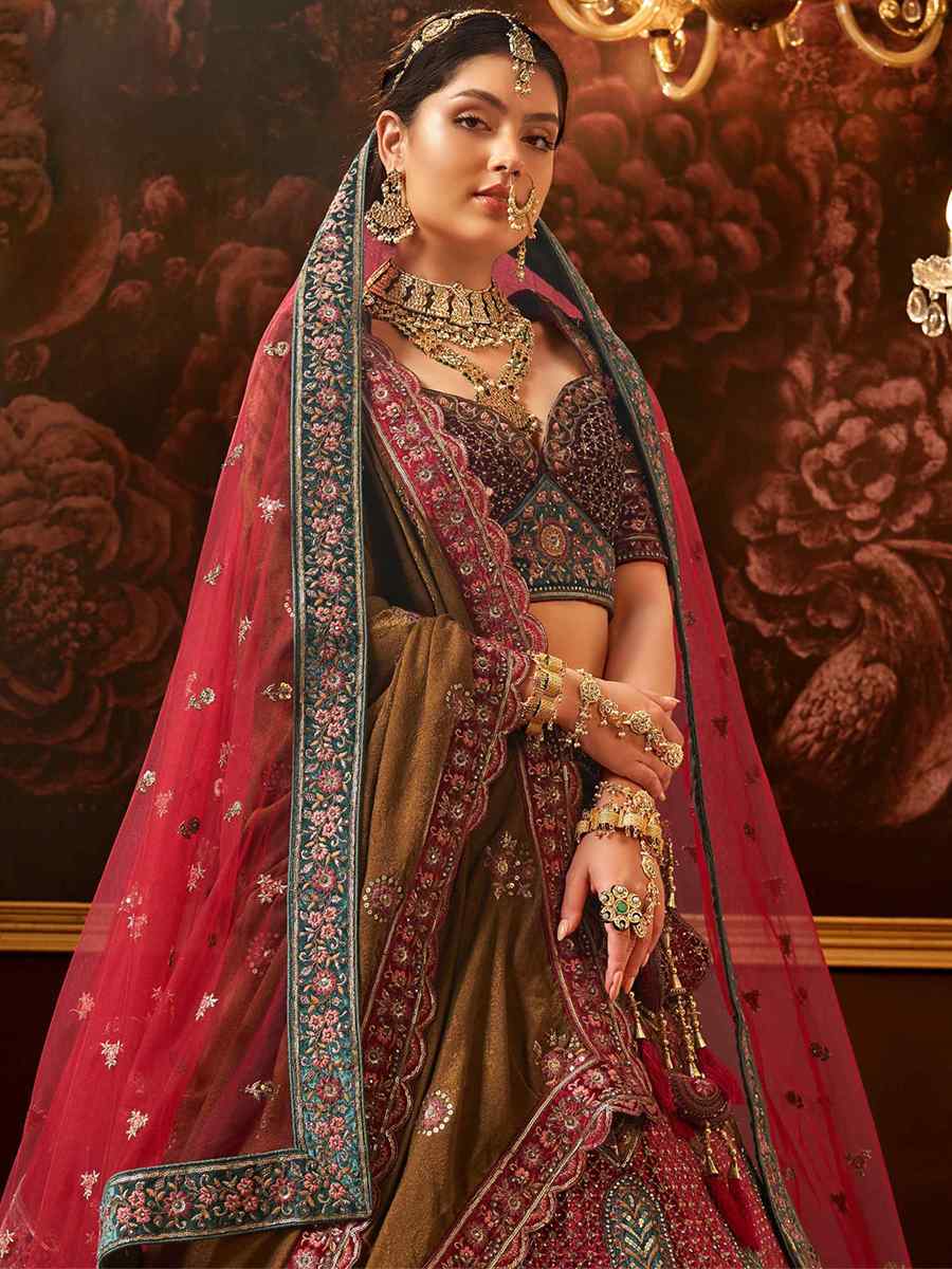Multi Silk Embroidered Bridal Reception Heavy Border Lehenga Choli