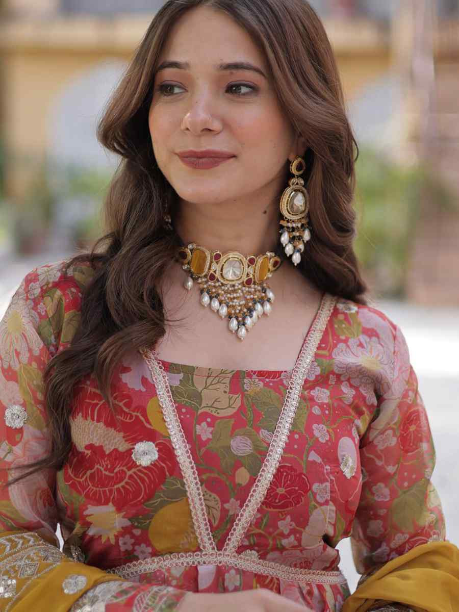 Multi Silk Embroidered Festival Party Gown