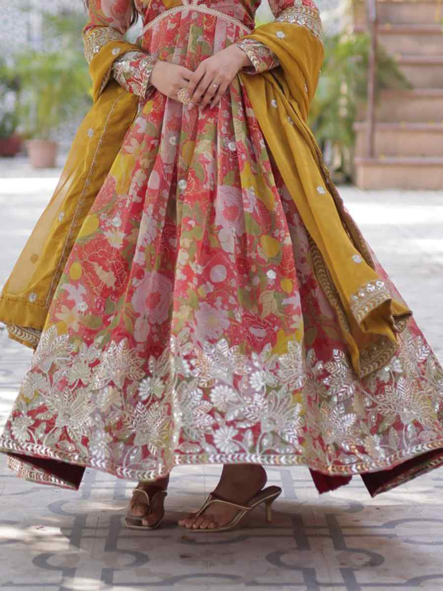 Multi Silk Embroidered Festival Party Gown