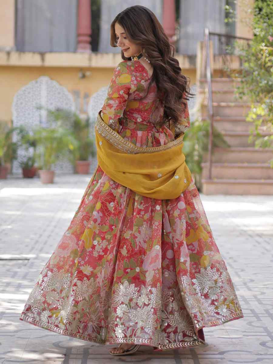 Multi Silk Embroidered Festival Party Gown
