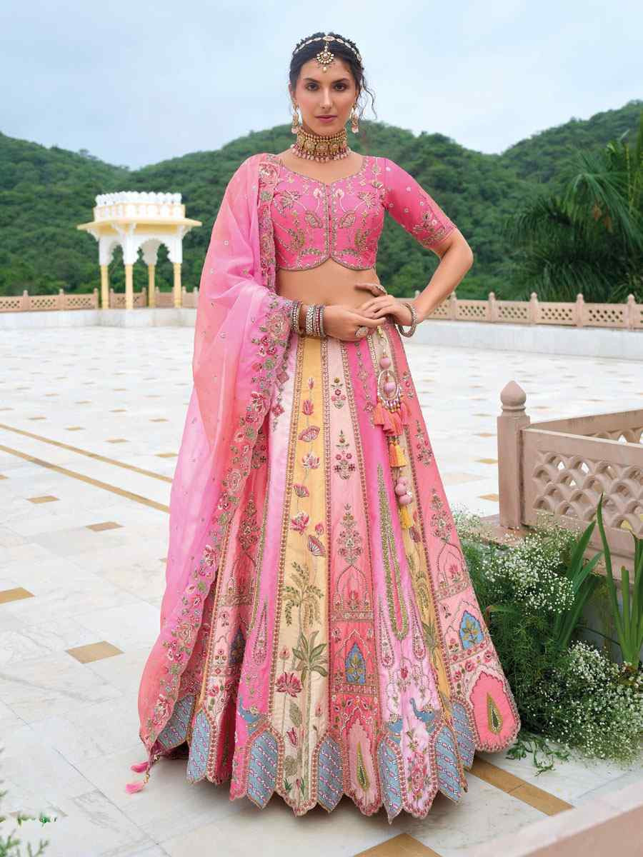 Multi Silk Embroidered Festival Reception Bridal Traditional Heavy Border Lehenga Choli