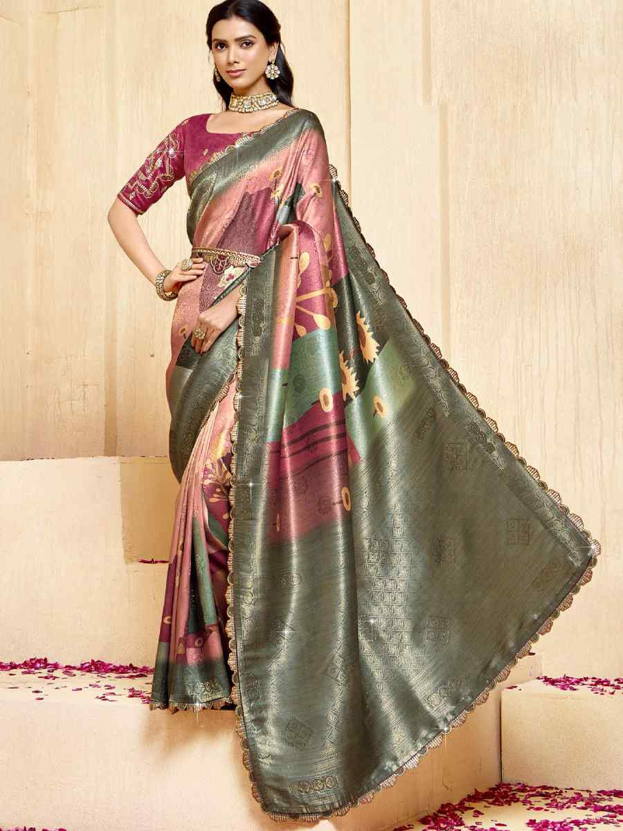 Multi Silk Embroidered Festival Wedding Fancy Heavy Border Saree