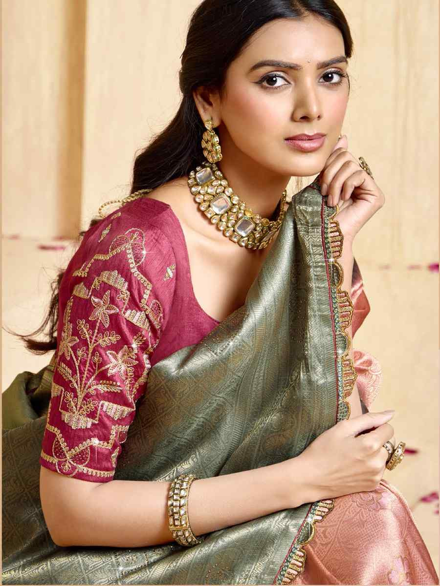 Multi Silk Embroidered Festival Wedding Fancy Heavy Border Saree