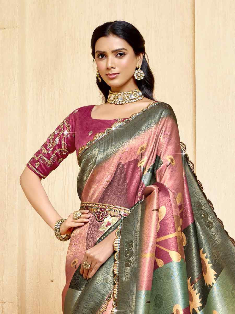 Multi Silk Embroidered Festival Wedding Fancy Heavy Border Saree