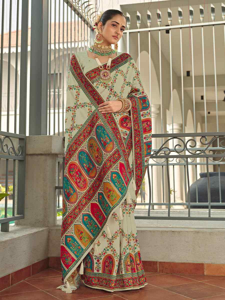 Multi Silk Embroidered Festival Wedding Fancy Heavy Border Saree