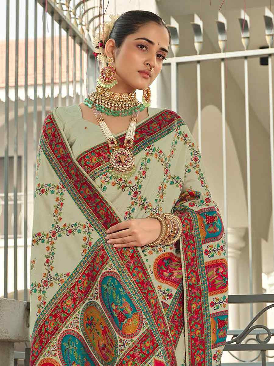 Multi Silk Embroidered Festival Wedding Fancy Heavy Border Saree