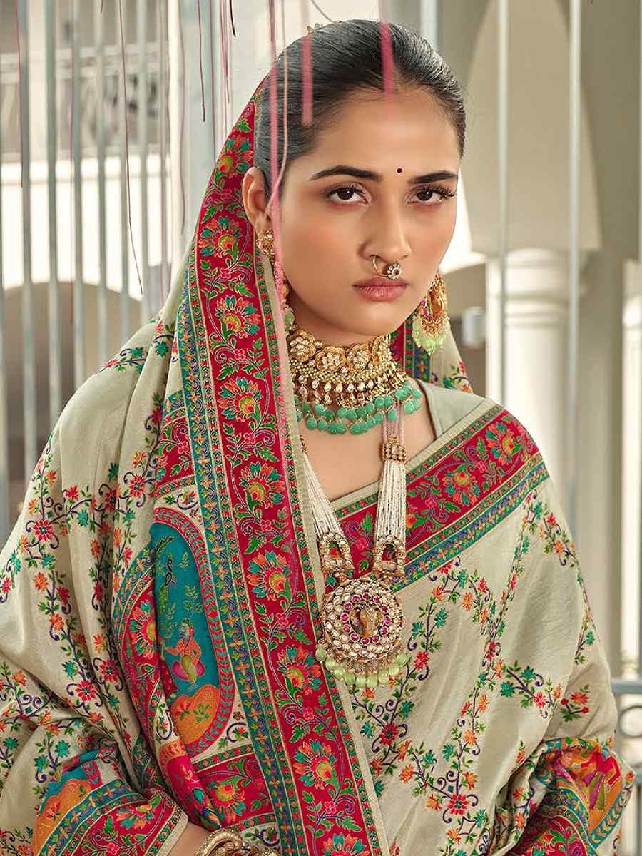 Multi Silk Embroidered Festival Wedding Fancy Heavy Border Saree