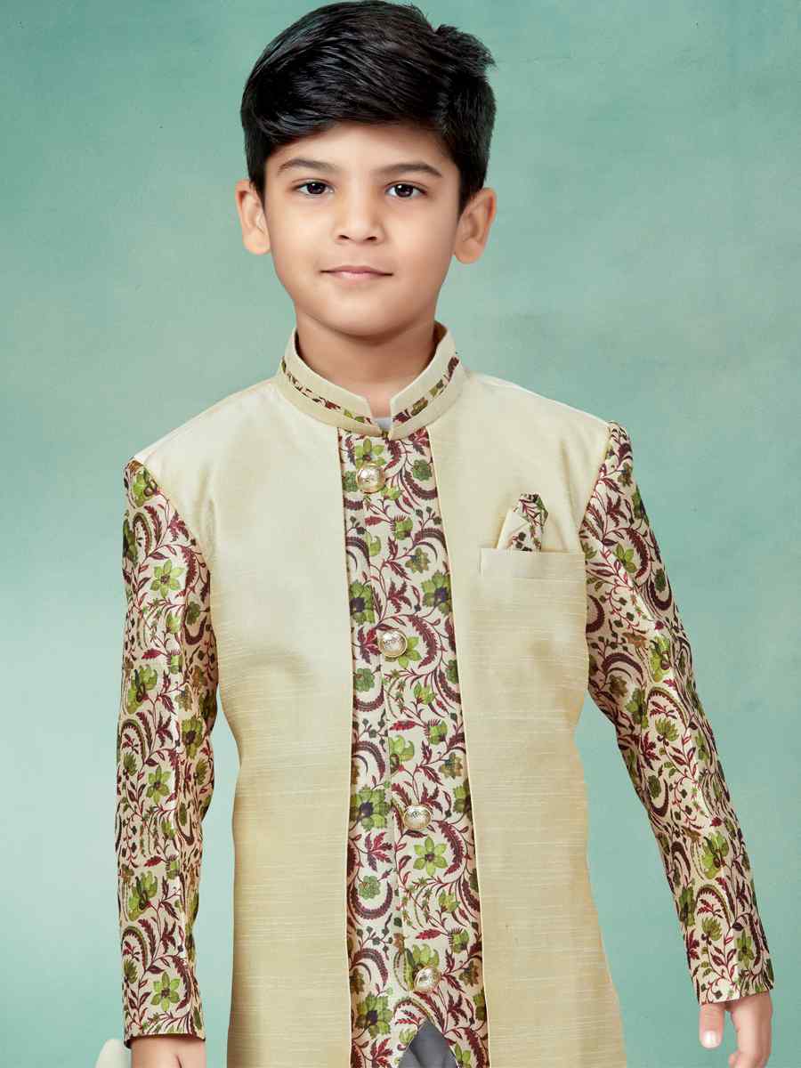 Multi Silk Embroidered Party Festival Kurta Pyjama Boys Wear