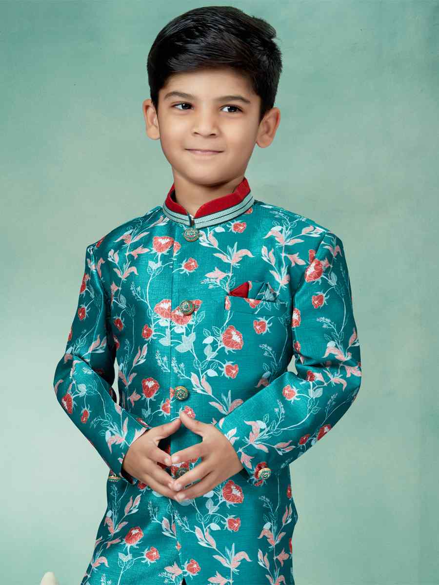 Multi Silk Embroidered Party Festival Kurta Pyjama Boys Wear