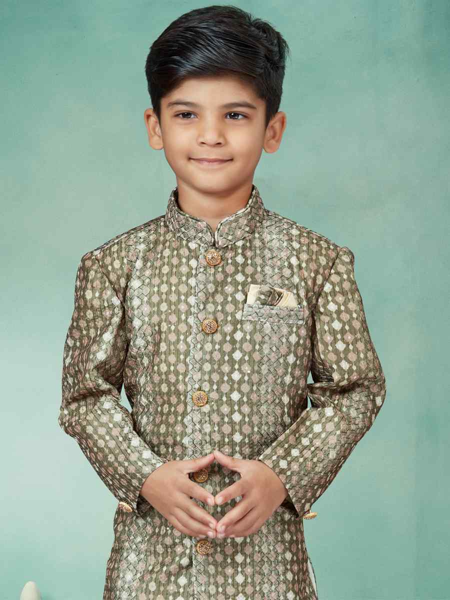 Multi Silk Embroidered Party Festival Kurta Pyjama Boys Wear