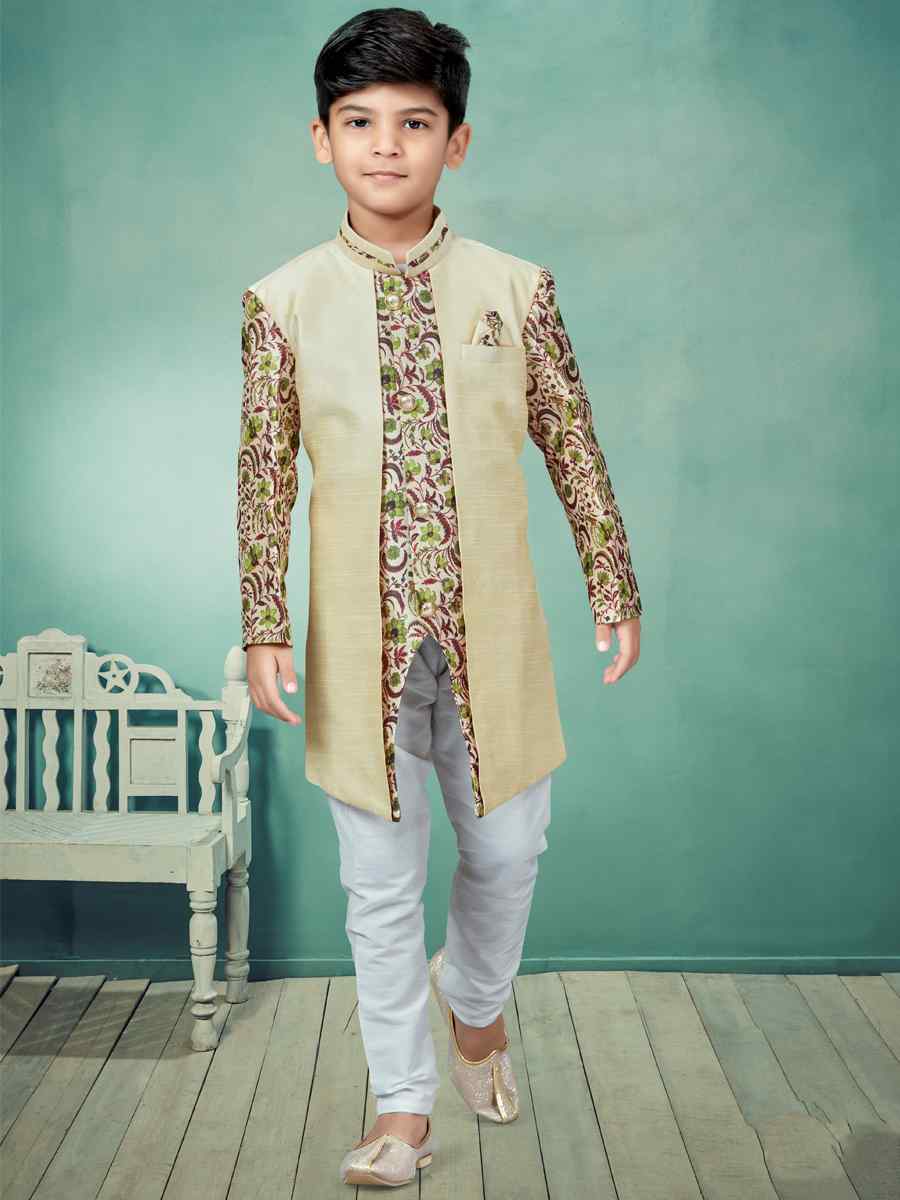 Multi Silk Embroidered Party Festival Kurta Pyjama Boys Wear