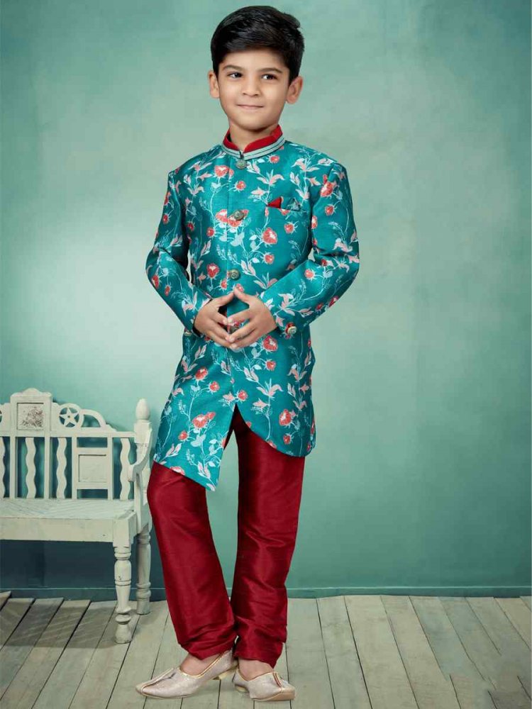 Multi Silk Embroidered Party Festival Kurta Pyjama Boys Wear