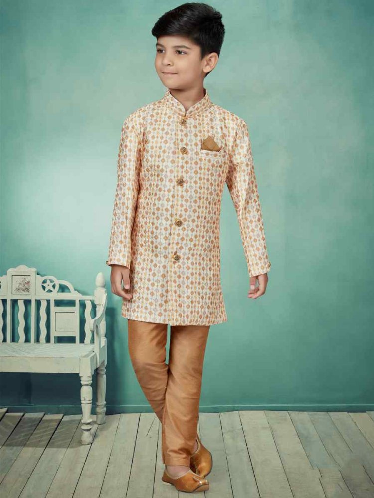 Multi Silk Embroidered Party Festival Kurta Pyjama Boys Wear