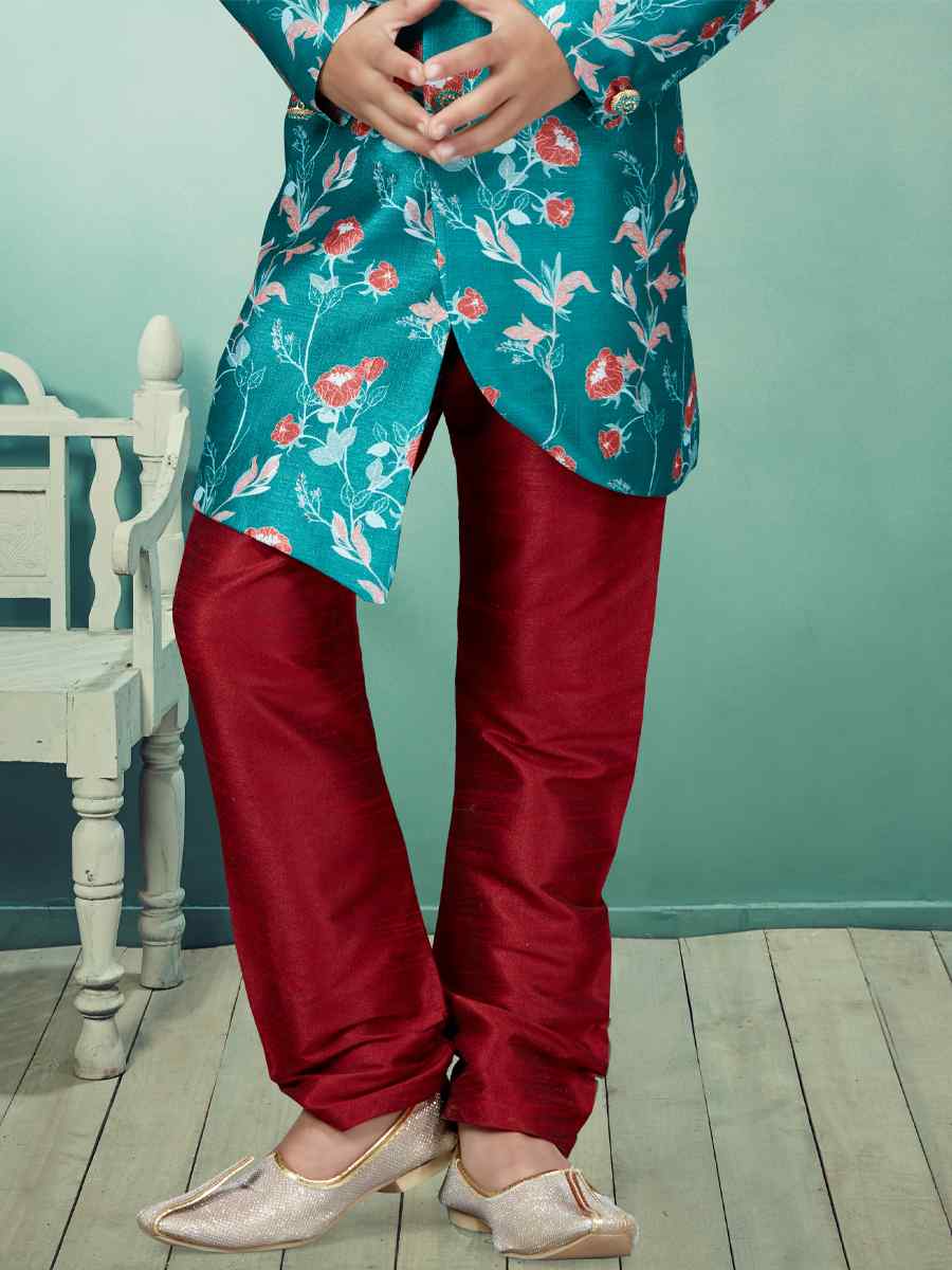 Multi Silk Embroidered Party Festival Kurta Pyjama Boys Wear