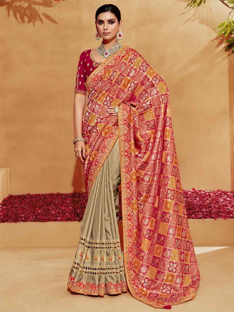 Multi Silk Embroidered Wedding Festival Heavy Border Saree